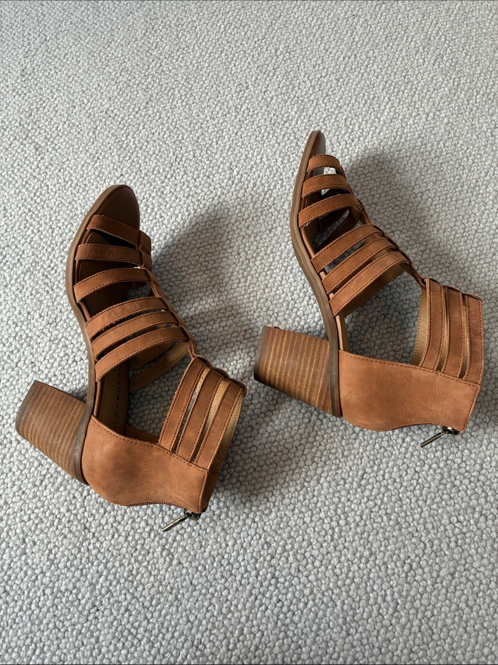Lucky Brand Strappy Block Heel Caged Sandals, Saddle Brown, Size 7